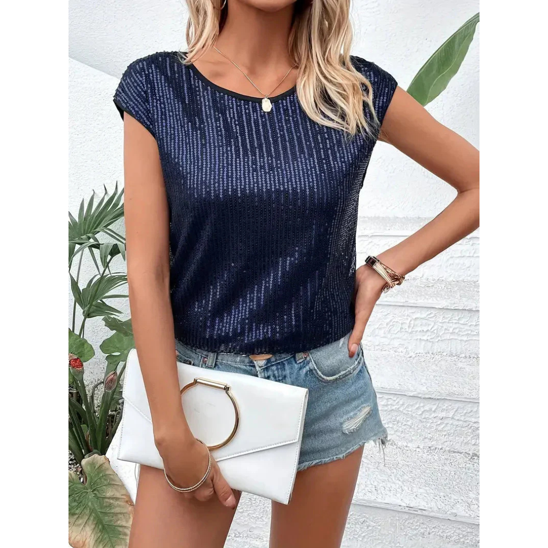 Sparkella™ – Top da donna con paillettes e maniche corte