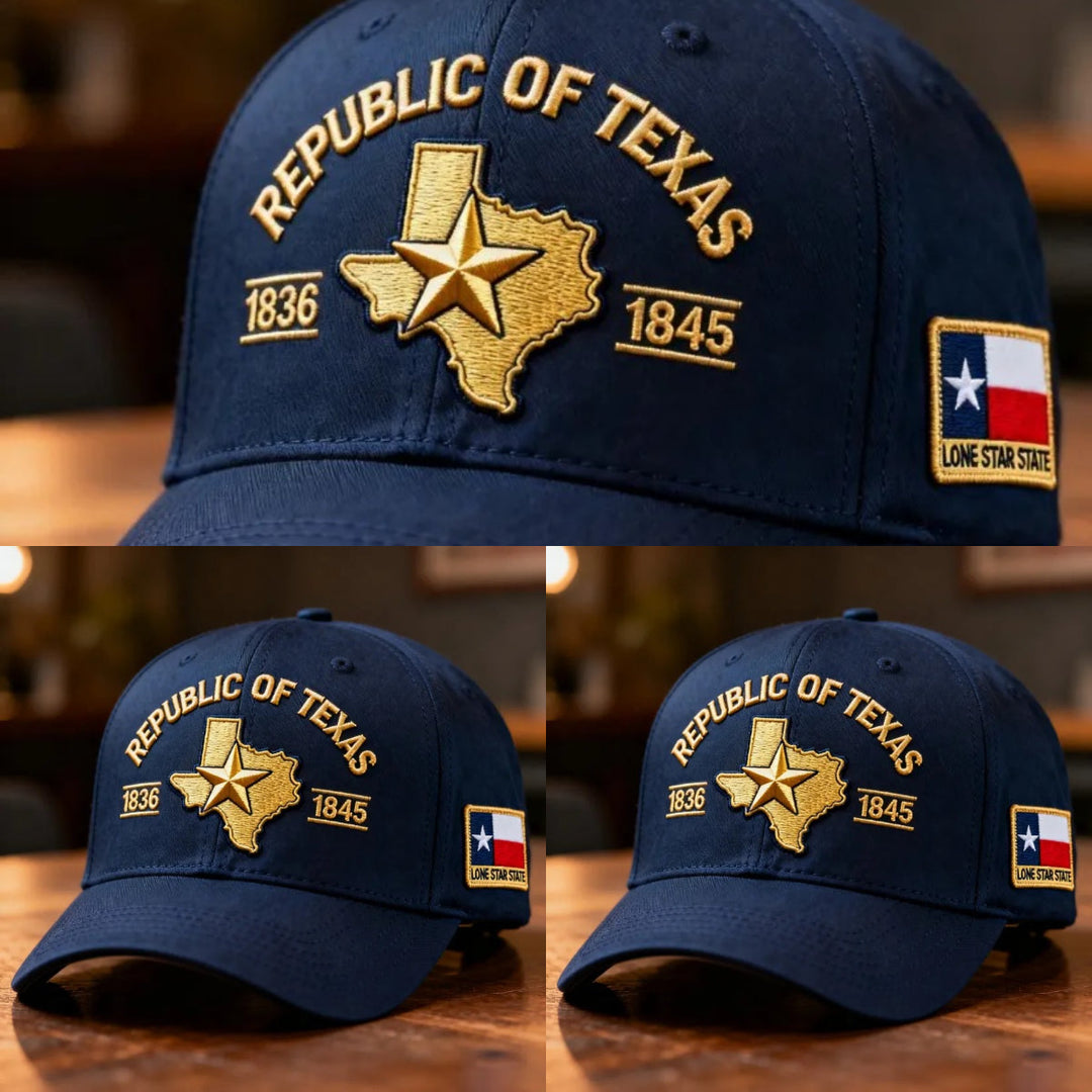 Bestickte Cap mit Texas-Silhouette &amp; goldenem 3D-Stickmotiv | Verstellbare Passform 56–61 cm | Dunkelmarineblau