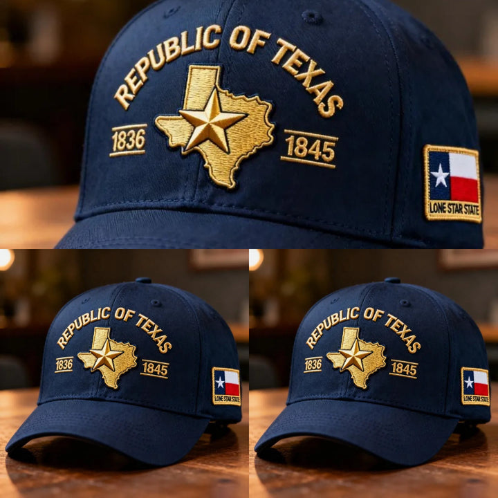 Bestickte Cap mit Texas-Silhouette &amp; goldenem 3D-Stickmotiv | Verstellbare Passform 56–61 cm | Dunkelmarineblau