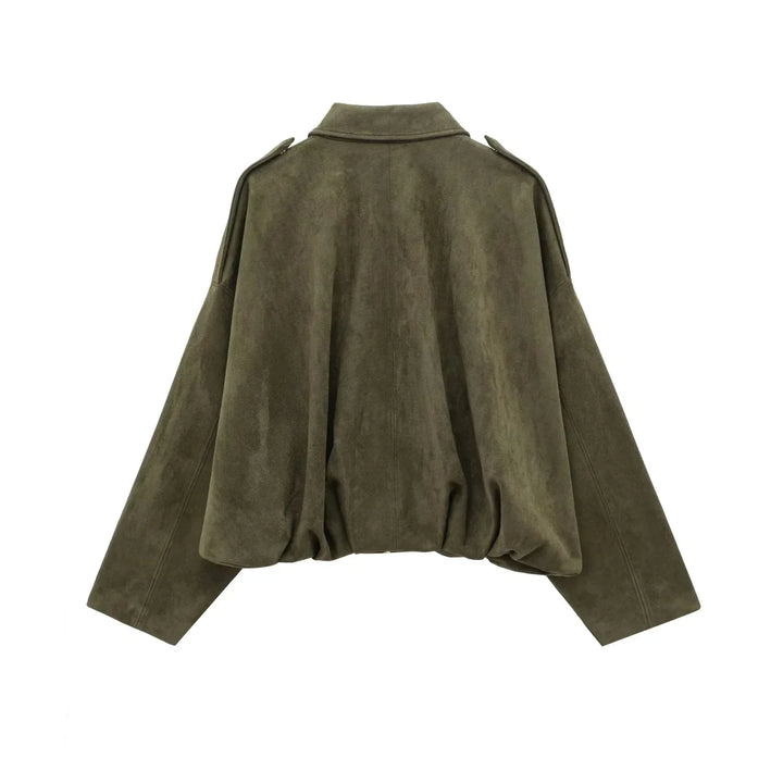 Damen Überdimensional Jacke | Weiche Wildlederoptik | Voll gefüttert | Khaki