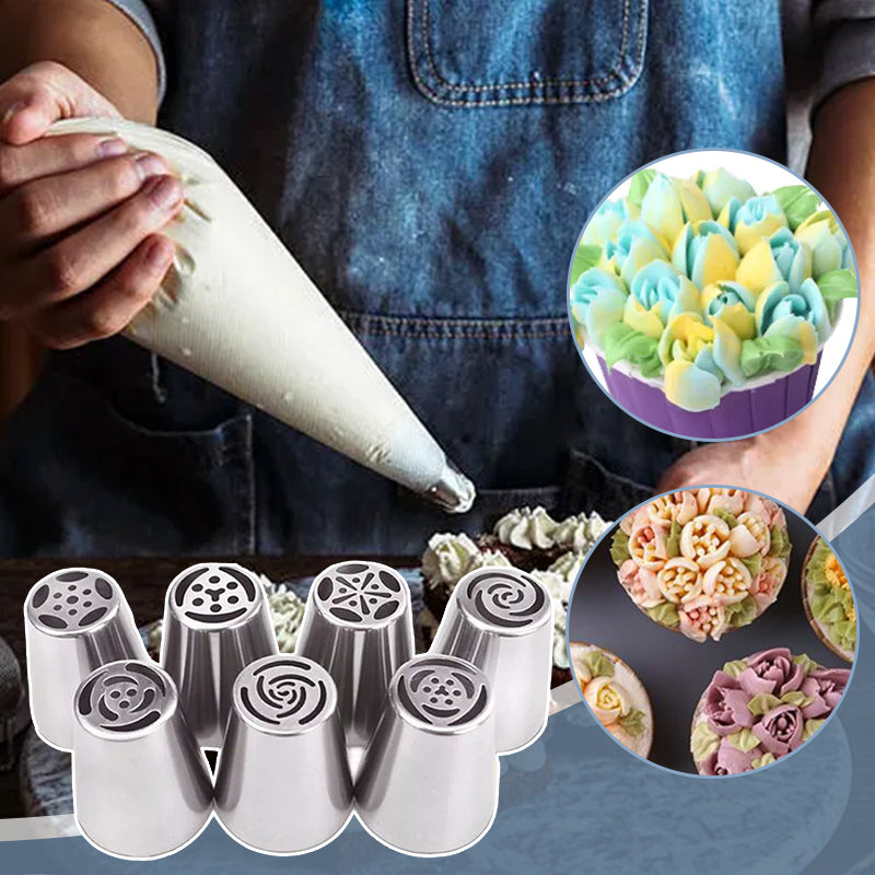 Spritztüllen-Set für Tortendekoration | 7 Edelstahl-Blumentüllen für Buttercreme &amp; Frosting | Perfekte Blumen in Sekunden