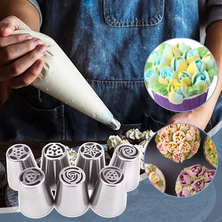 Spritztüllen-Set für Tortendekoration | 7 Edelstahl-Blumentüllen für Buttercreme &amp; Frosting | Perfekte Blumen in Sekunden