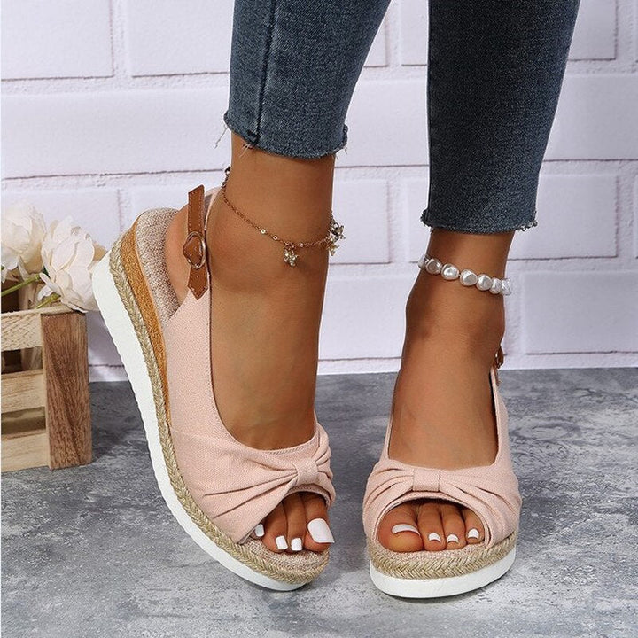 Damen Espadrille-Keilsandalen mit Knotendetail | Verstellbarer Slingback &amp; gepolsterte Innensohle | Sylveris