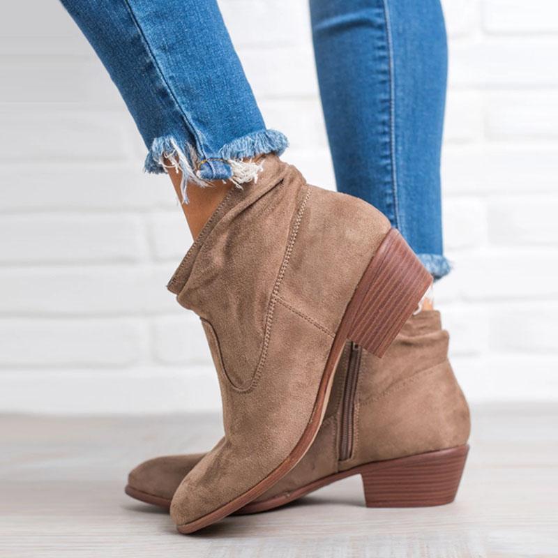 Damen Stiefeletten | Elegante Leder Boots mit Reißverschluss