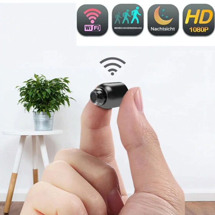 Mini caméra intérieure Wi-Fi 1080p avec vision nocturne | Détection de mouvement &amp; alertes push | Visualisation en direct via app avec audio | microSD 64 Go incluse