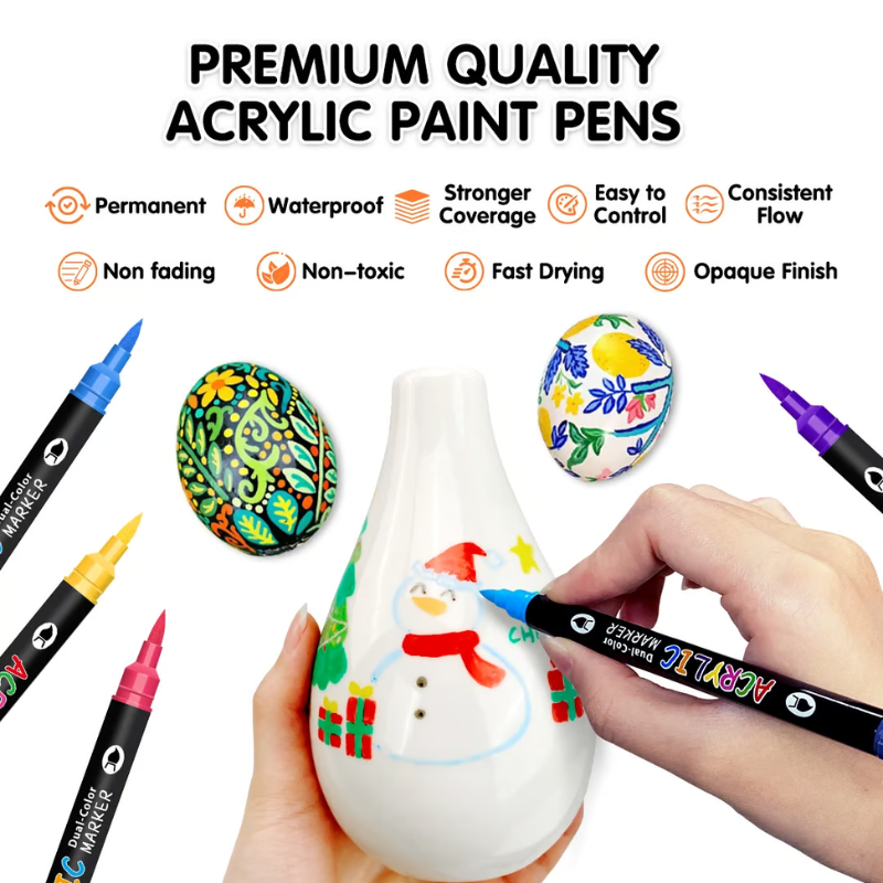 Acrylmarker Set mit Dual-Tip für kreative Projekte | Wasserbasiert, geruchslos &amp; wasserfest | 24–120 Farben