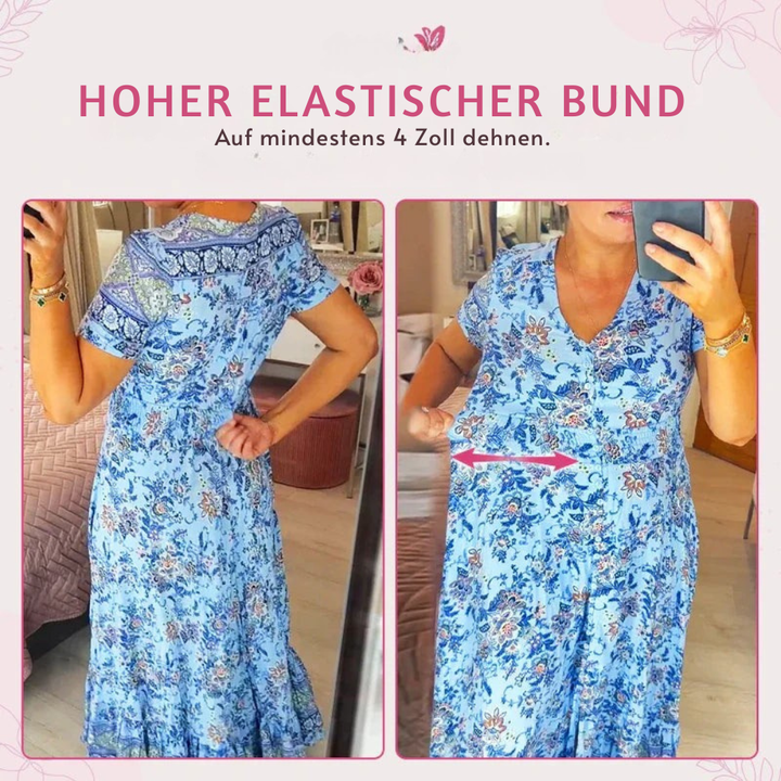 Schmeichelndes Sommerkleid aus Stretch-Baumwollmischung | V-Ausschnitt für feminine Linie | Bequem &amp; vielseitig | Größen XS–5XL
