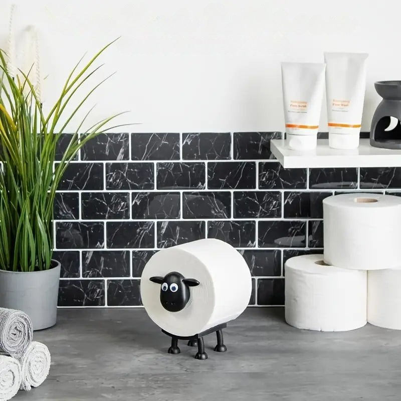 Dekorativer Toilettenpapierhalter im Schaf-Design | Freistehender Rollenhalter aus ABS | Badezimmer Deko ohne Montage