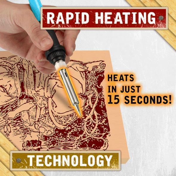 Fahőmérő készlet állítható hőmérséklettel 200–450°C | 28 cserélhető fej | Gyors felmelegedés (2–3 perc) | Fa, bőr és parafa égetéséhez