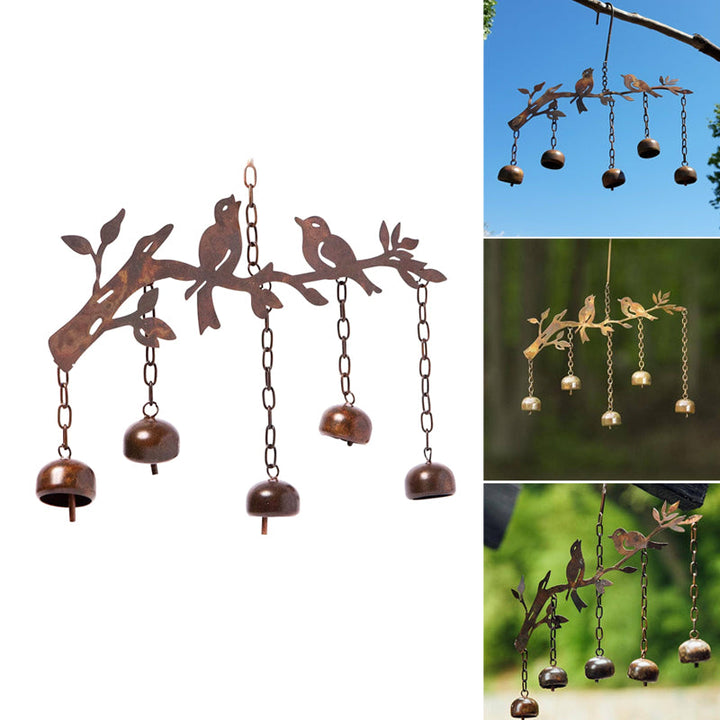 Campanello a vento con motivo uccello | Campanello in ferro fatto a mano | Decorazione per giardino, balcone e terrazza