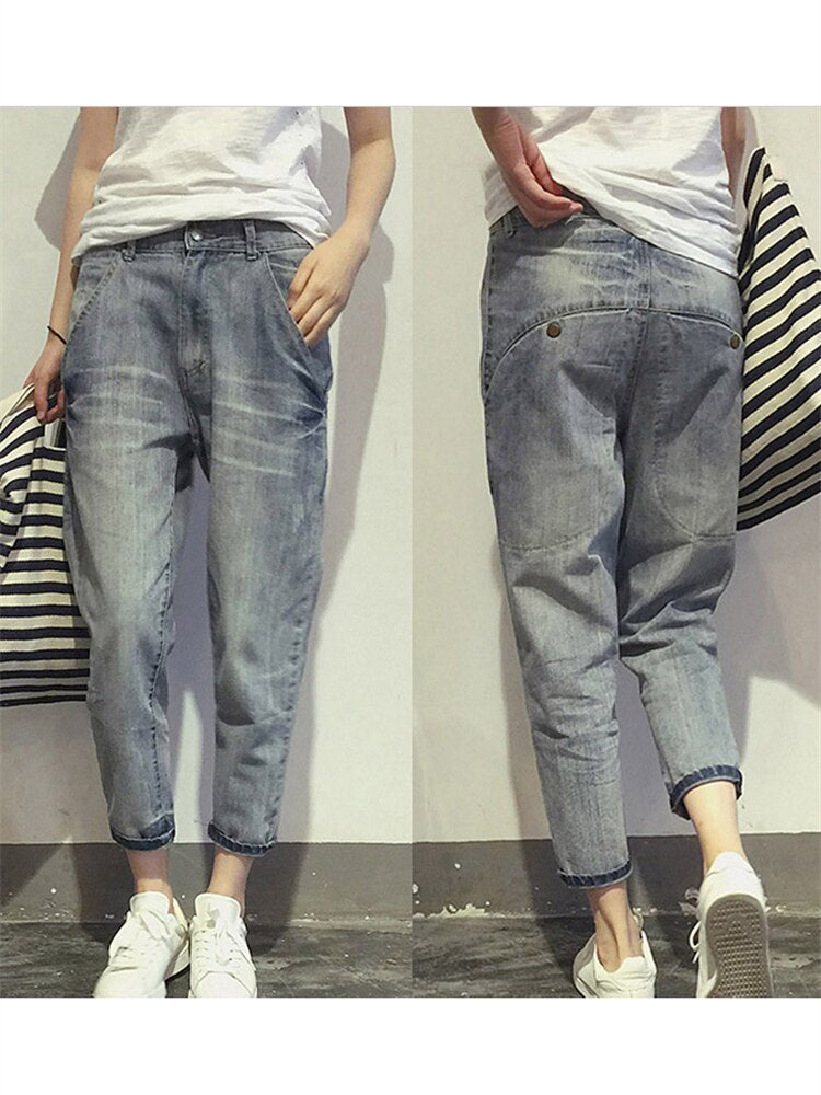Gray cropped jeans for women | Washed