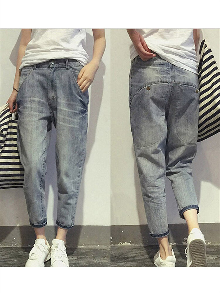 Gray cropped jeans for women | Washed