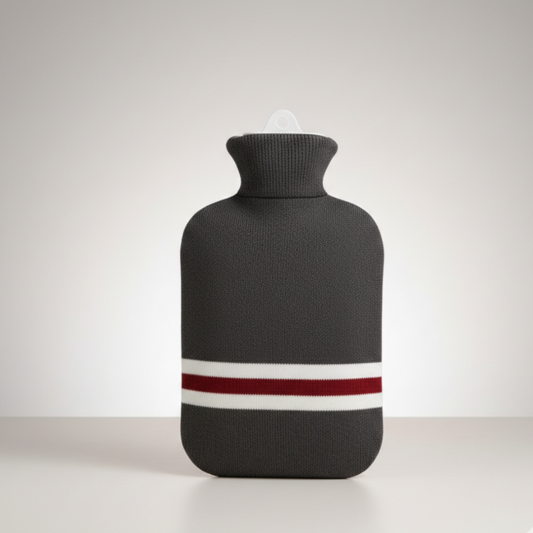Wärmflasche 2 Liter mit Strickbezug | 25,5 × 15,5 cm Wärmflasche aus PVC mit 6–8 Std. Wärmespeicherung und großer Öffnung