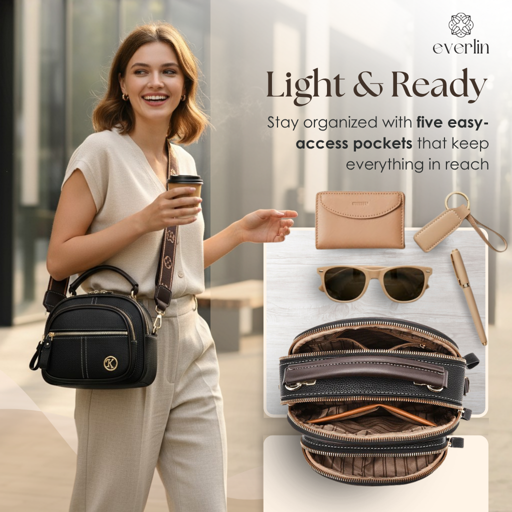 Crossbody/shoulder bag with multiple compartments | Compact &amp; organized with zipper | Adjustable strap | Everyday travel-proof