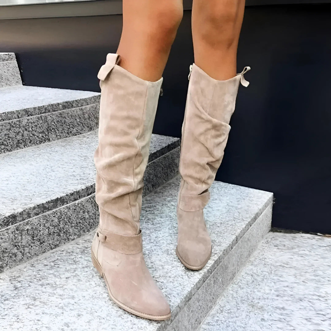 Wetterfeste Damen High Boots aus Kunstleder | warm gefüttert &amp; rutschfeste Sohle | eleganter hoher Schaft | Herbst &amp; Winter