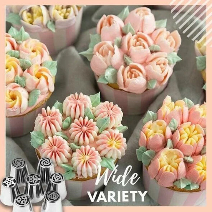 Spritztüllen-Set für Tortendekoration | 7 Edelstahl-Blumentüllen für Buttercreme &amp; Frosting | Perfekte Blumen in Sekunden