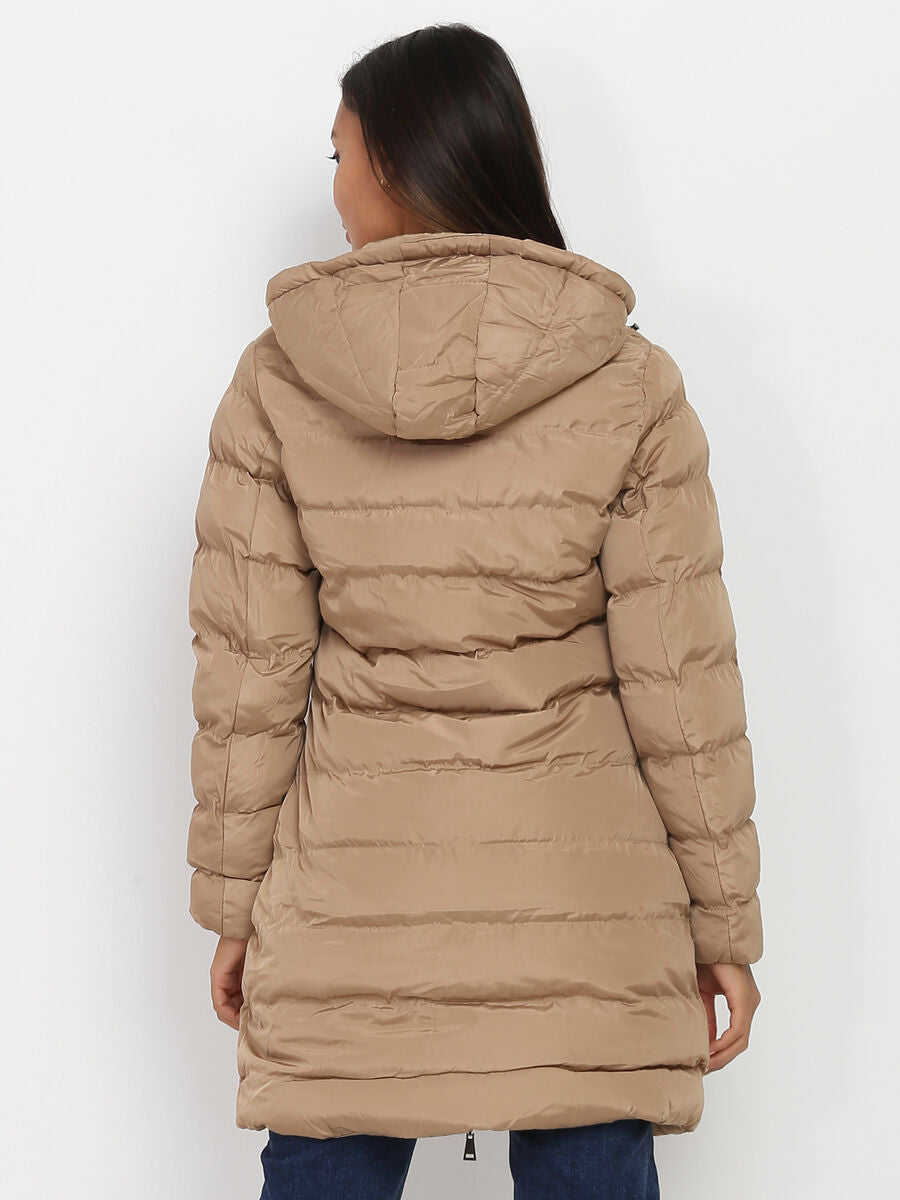 Damen Daunen Winterjacke mit Kapuze | Langer Schnitt mit durchgehendem Reißverschluss für vielseitige Winterlooks