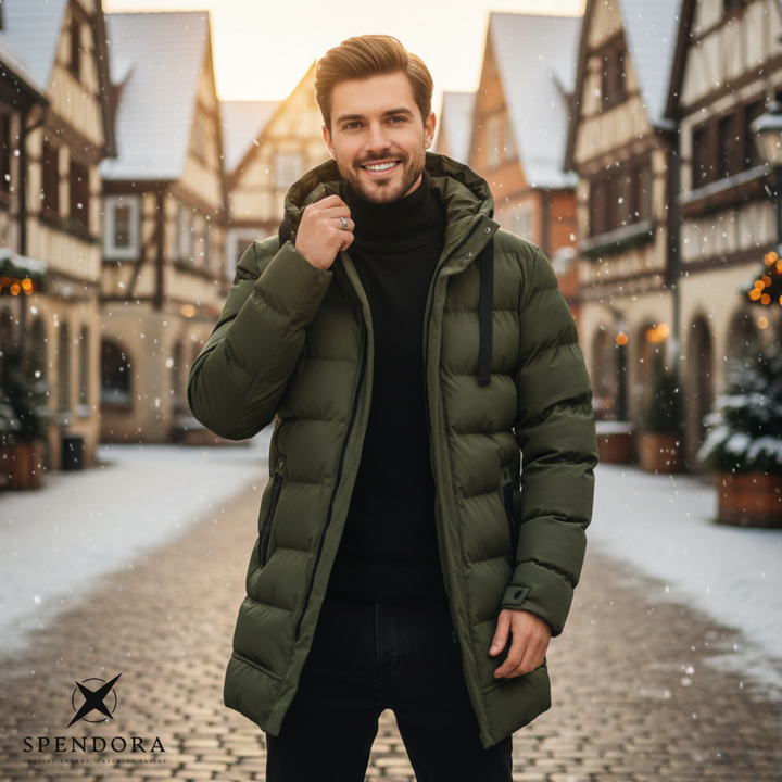 Winter Steppjacke Herren | Winddicht mit Kapuze &amp; verlängerter Passform für kalte Tage
