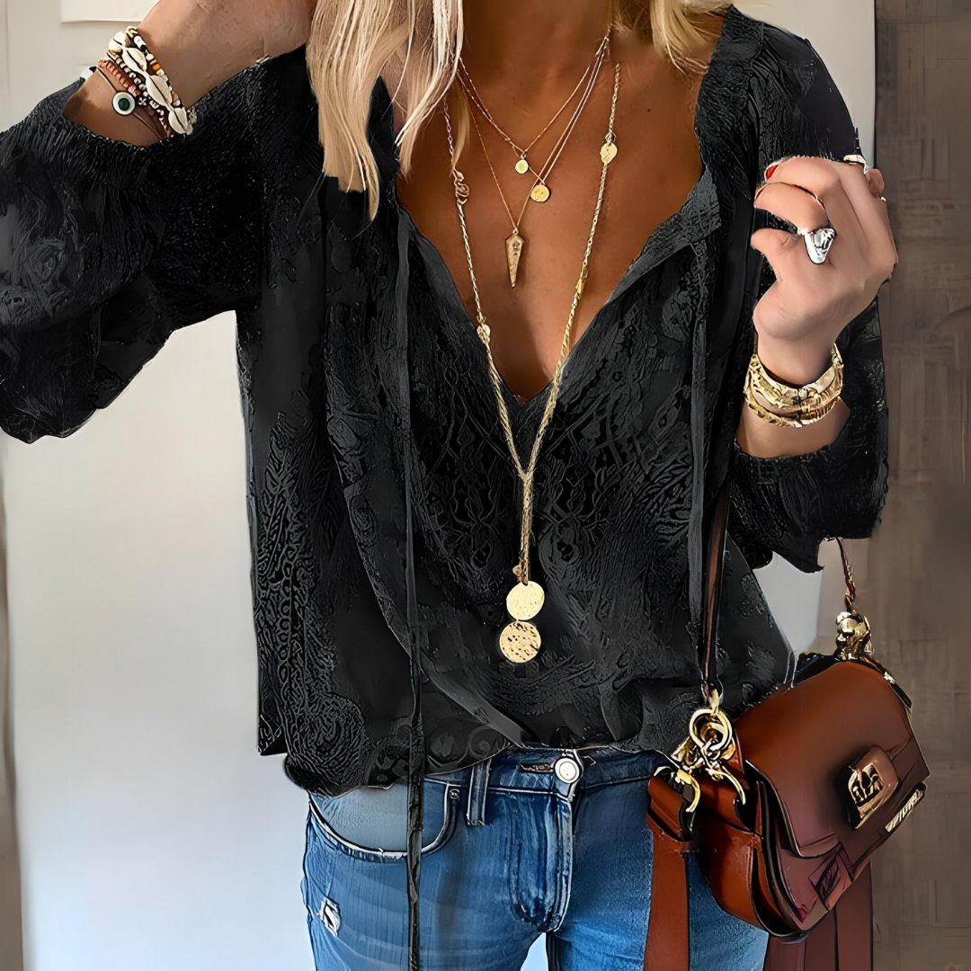 Bluse Im Boho Stil Mit Geschlitztem Ausschnitt Für Damen | Vintage