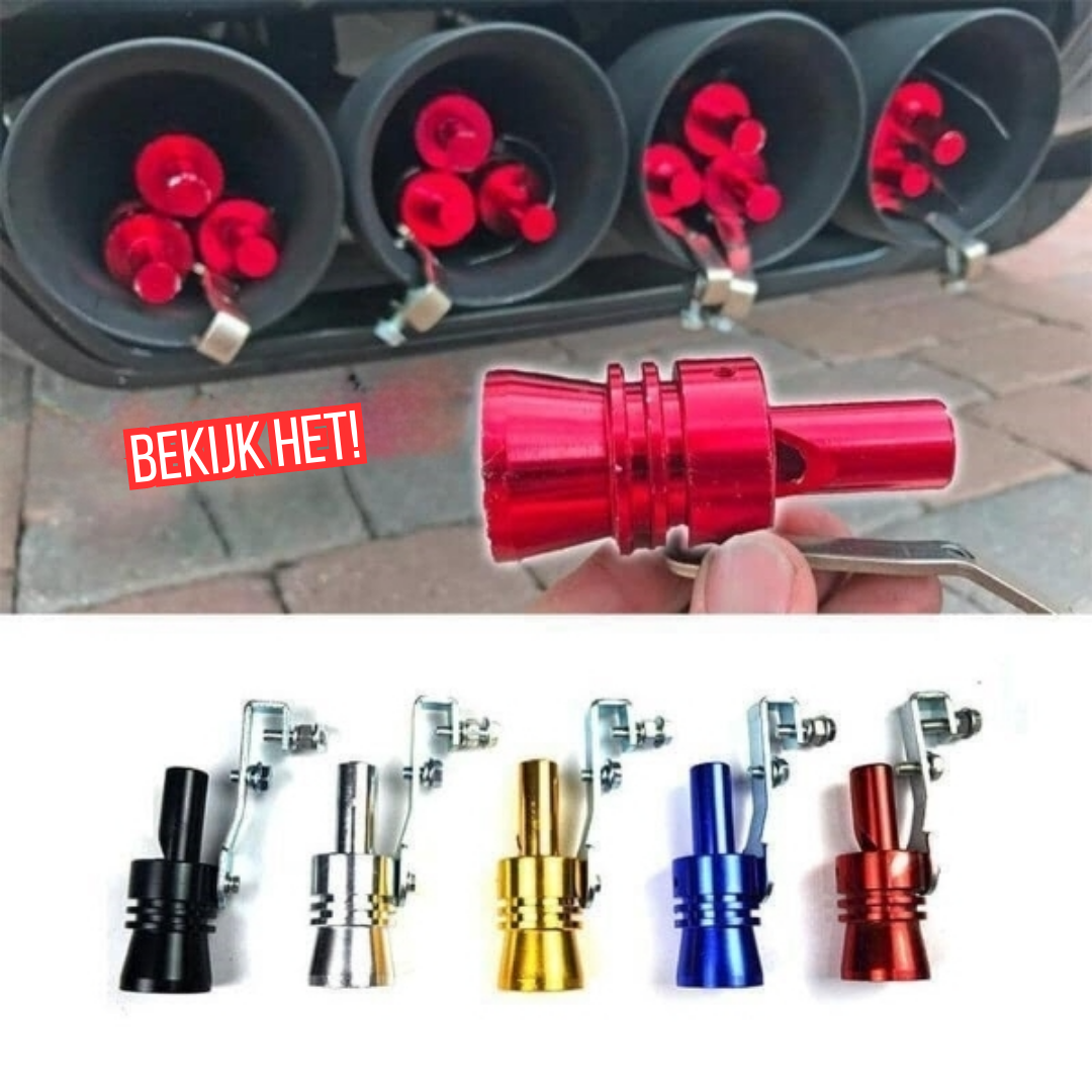 Sifflet d’échappement effet turbo pour voiture | Effet universel « Turbo/Blow-Off » | Alliage d’aluminium | Choix de couleur noir–argent
