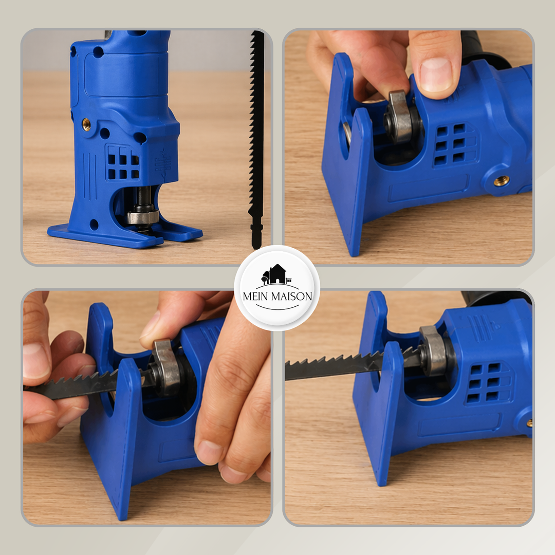 Drill saw adapter with handle | For cutting wood &amp; metal | 3 saw blade set, quick assembly, precise cuts