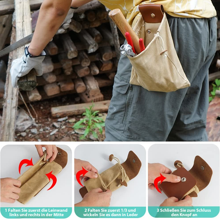 Faltbare Canvas Gürteltasche | Wasserdichtes Canvas+PU, Kordelzug | Freihändig am Gürtel/Rucksack | 21,5×20 cm