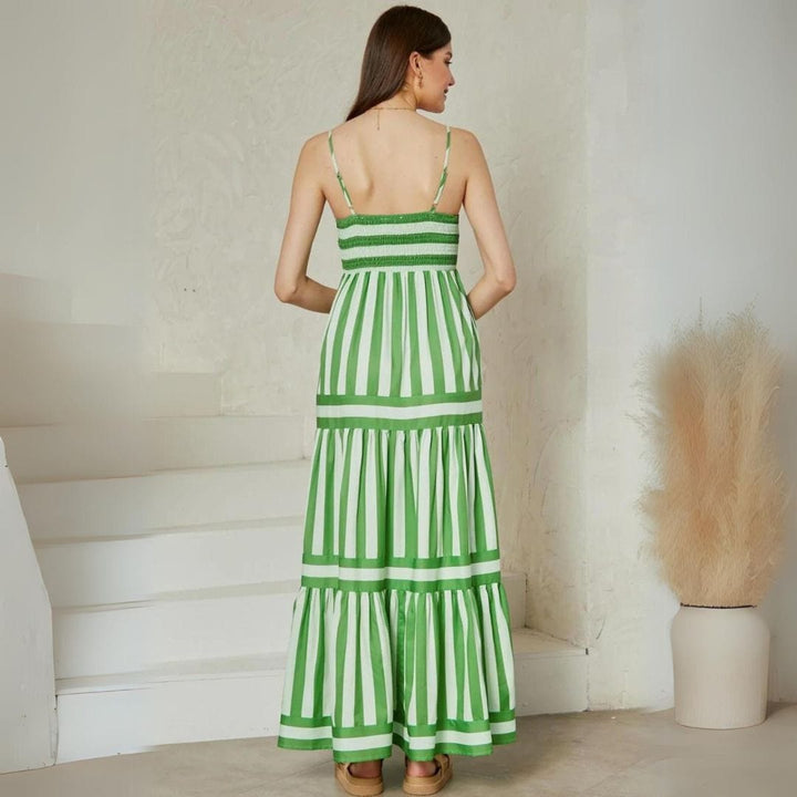 Damen Maxi-Sommerkleid mit Rüschen &amp; Spaghetti-Trägern | Fließender Schnitt für schlanke Silhouette | Elegant für Tag &amp; Abend