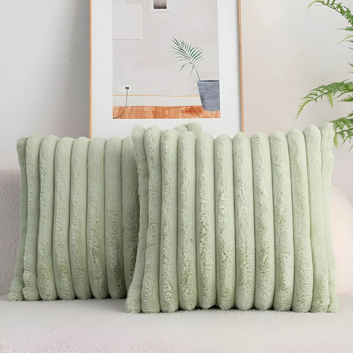 Dekokissenbezug weich | Kuscheliger Kissenbezug mit Boho-Streifen, gerippter Samtstruktur und Reißverschluss für Sofa und Bett