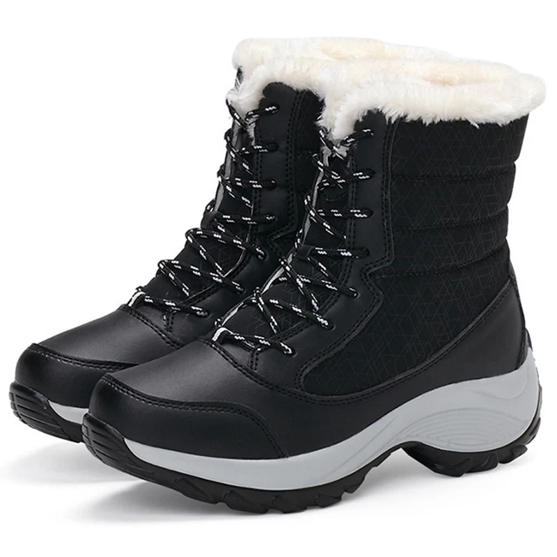 Damen Winterstiefel wasserdicht und warm gefüttert | Schnürstiefel mit rutschfester Profilsohle für Schnee, Regen und kalte Tage