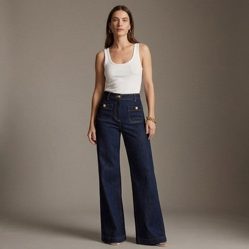 Damen High-Waist Hose | Weites Bein mit Bauchkontrollbund und 4-Wege-Stretch für eine gestreckte Silhouette