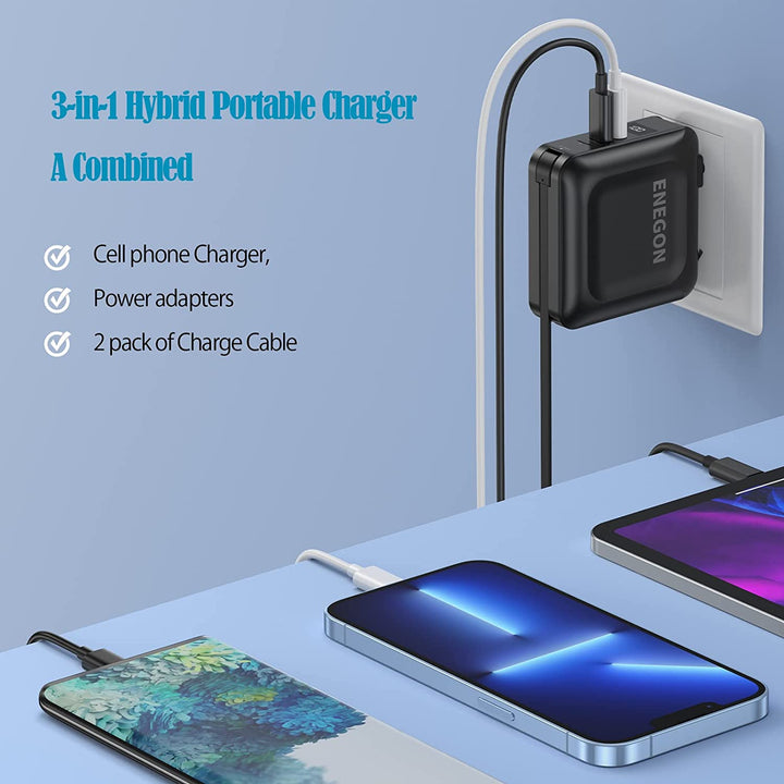 Powerbank | 15000 mAh mit AC-Stecker und Schnellladung für Smartphone und Tablet