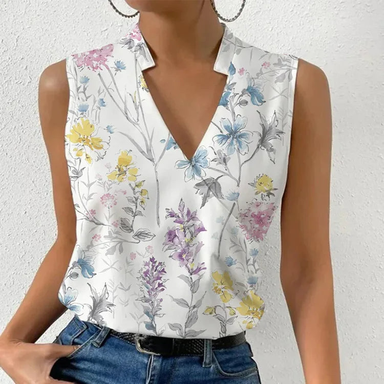 Damen Sommer Top ärmellos mit Blumenmuster | Leichtes, atmungsaktives Oberteil für Alltag, Freizeit &amp; Urlaub