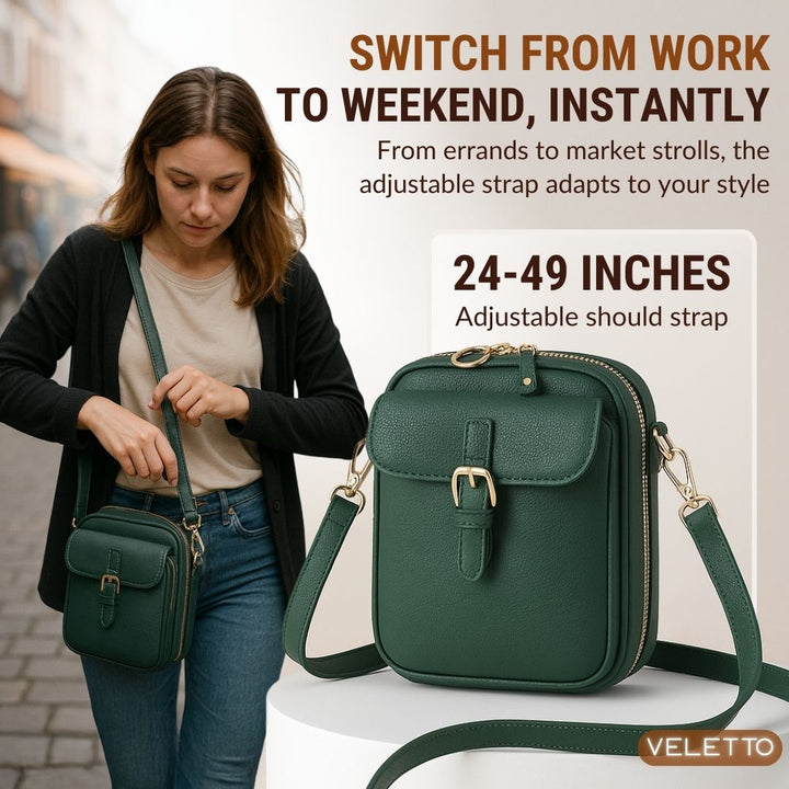 Damen Crossbody-Tasche mit Kartenfächern | Kleine Umhängetasche mit 2 Hauptfächern, Reißverschluss &amp; verstellbarem Gurt