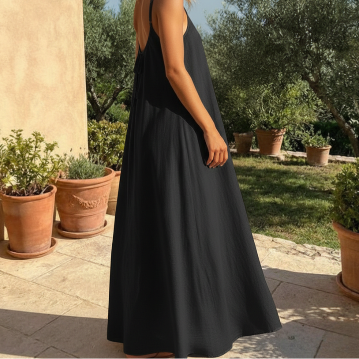 Rückenloses Maxi-Trägerkleid mit Keyhole-Rücken | Fließende Loungewear-Passform | 95% Polyester, 5% Elasthan, S–2XL