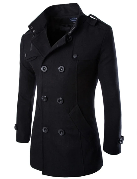 Herren Wollmantel lang mit herausnehmbarer Weste | Warmer Wintermantel mit Stehkragen, tailliertem Schnitt und praktischen Taschen