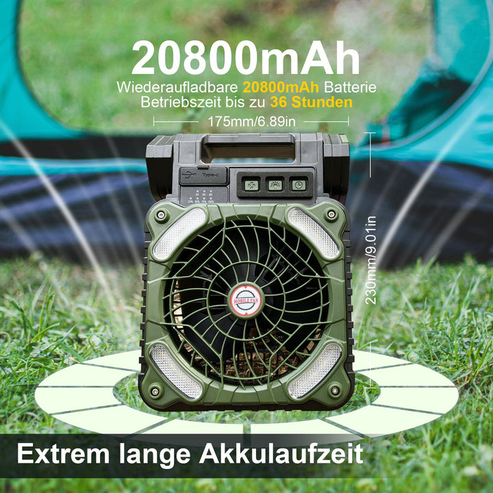Portable solar camping fan | LED light &amp; 20800 mAh power bank | Sun breeze