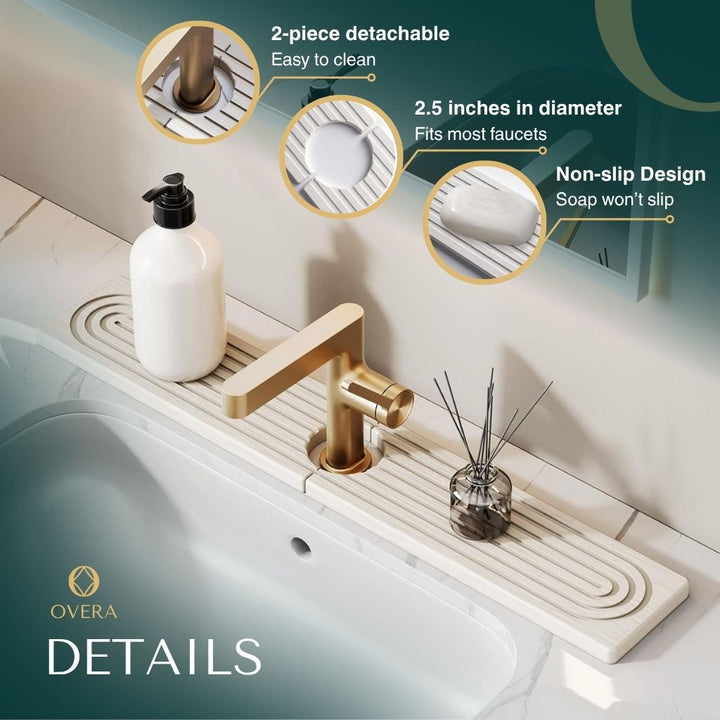 Superabsorbierende Steinmatte für Spüle &amp; Wasserhahn | Diatomit-Abtropfmatte 60 × 10 cm | Schnell trocknend &amp; geruchsarm