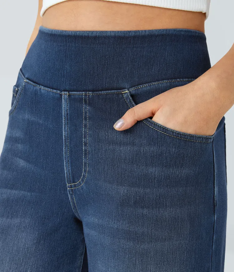 Damen Jeans High Waist Wide Leg | Vier-Wege-Stretch &amp; ohne Reißverschluss | Bequem, formend &amp; mit Taschen, XS–5XL