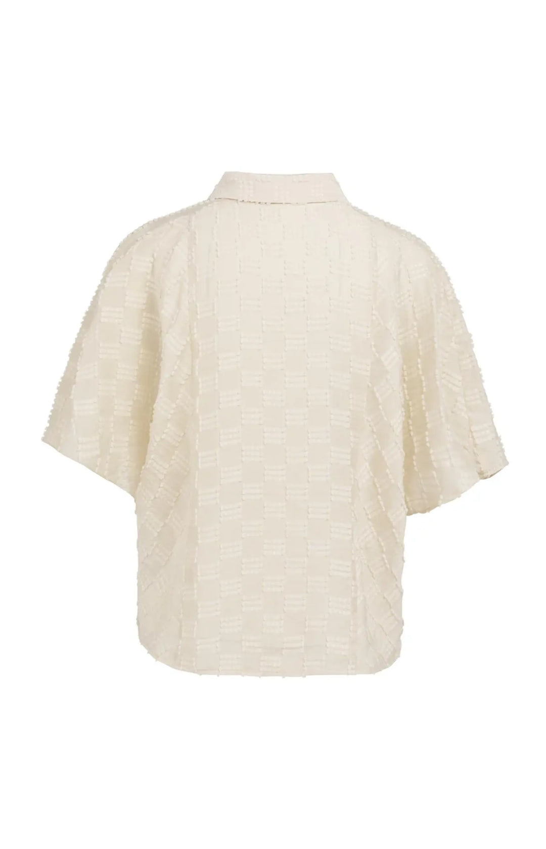Damen Bluse | Jacquard-Bluse mit kurzen weiten Ärmeln, Kragen und lockerer Passform
