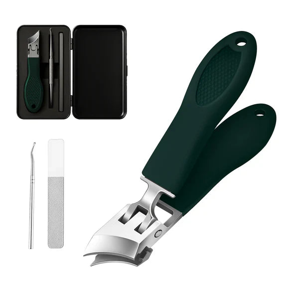 Angled nail clipper with splash guard – PrecisionEdge | wide opening for thick nails | non-slip PVC handle, 3 colors