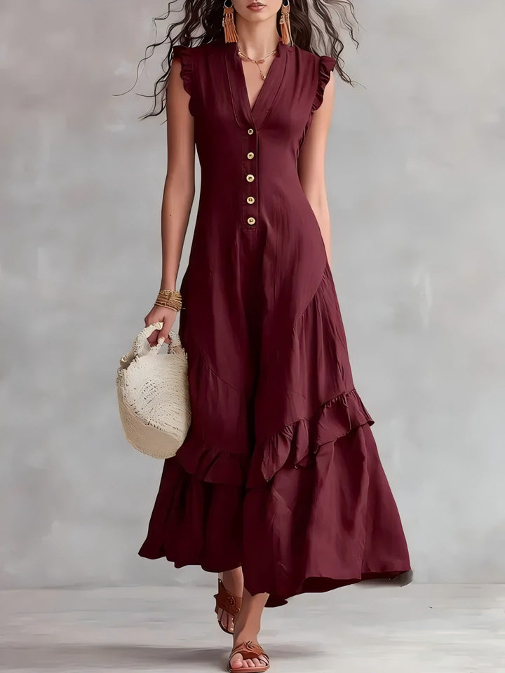 Ärmelloses Damen Maxikleid mit Plissee | Elegantes Kleid mit ausgestelltem Saum | Sommerkleid in Maxilänge