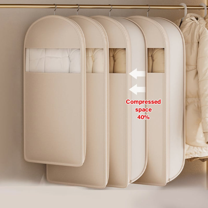 Hanging storage bag for clothes | Space-saving compression zipper without vacuum | Dust protection, transparent | M–XL