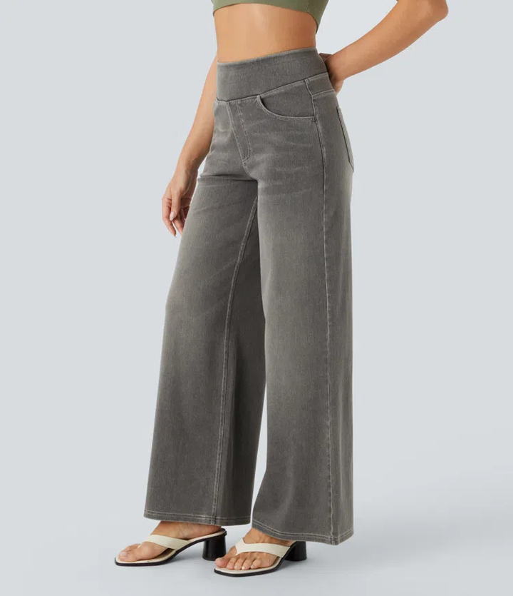 Damen Jeans High Waist Wide Leg | Vier-Wege-Stretch &amp; ohne Reißverschluss | Bequem, formend &amp; mit Taschen, XS–5XL