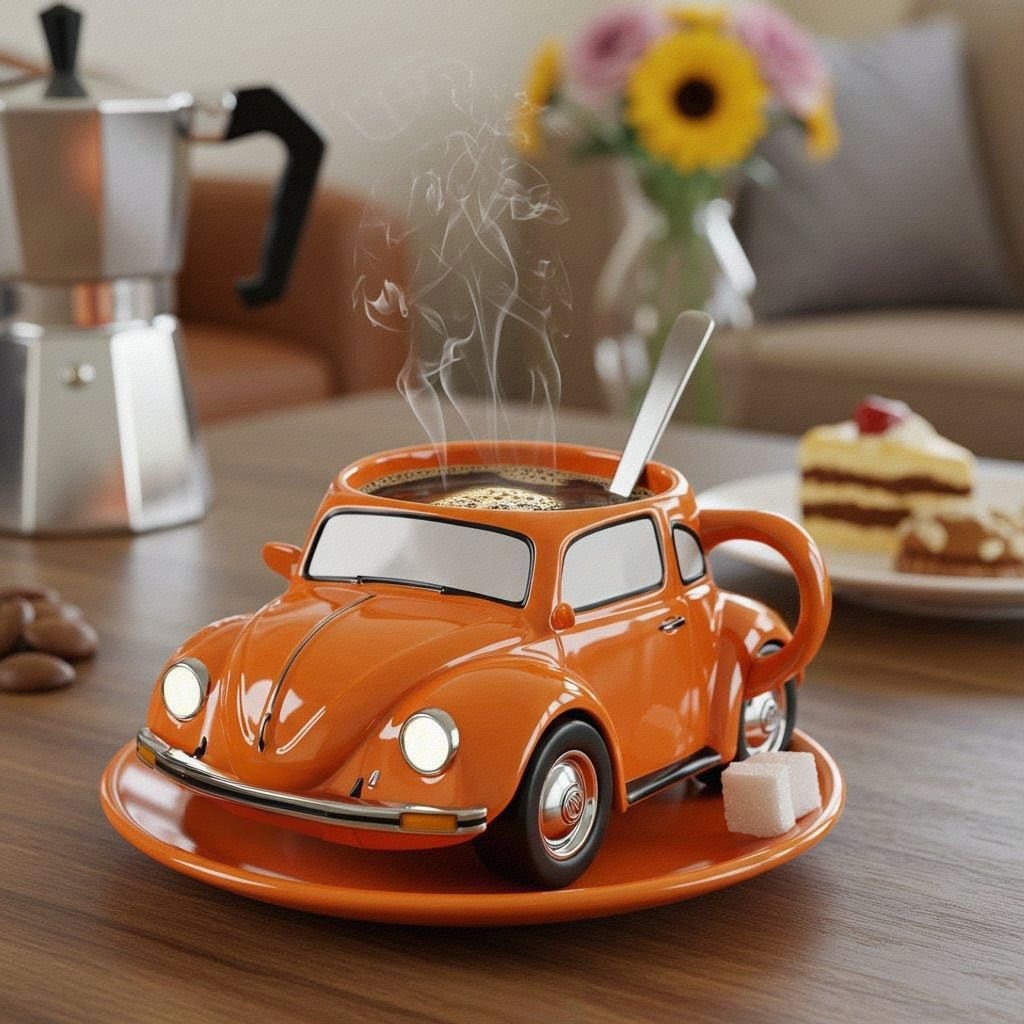 retro ceramic coffee cup in beetle design | hand-painted, detailed &amp; colorful | 325 ml for coffee &amp; tea | gift idea
