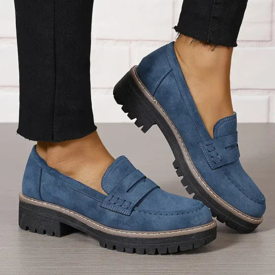 Mocassini da donna in pelle scamosciata con suola platform 4,5 cm | Slip-on, punta tonda | Suola in gomma antiscivolo | 7 colori