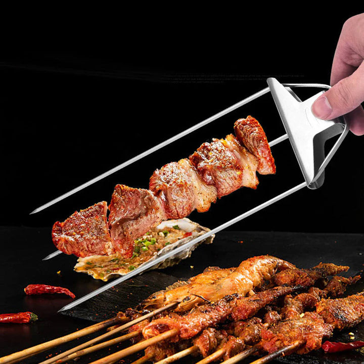 Edelstahl Grillspieße mit 9 Zinken – BlazeTrio für gleichmäßiges Garen von Fleisch, Fisch &amp; Gemüse | Spülmaschinenfest | inkl. Oxford-Tasche