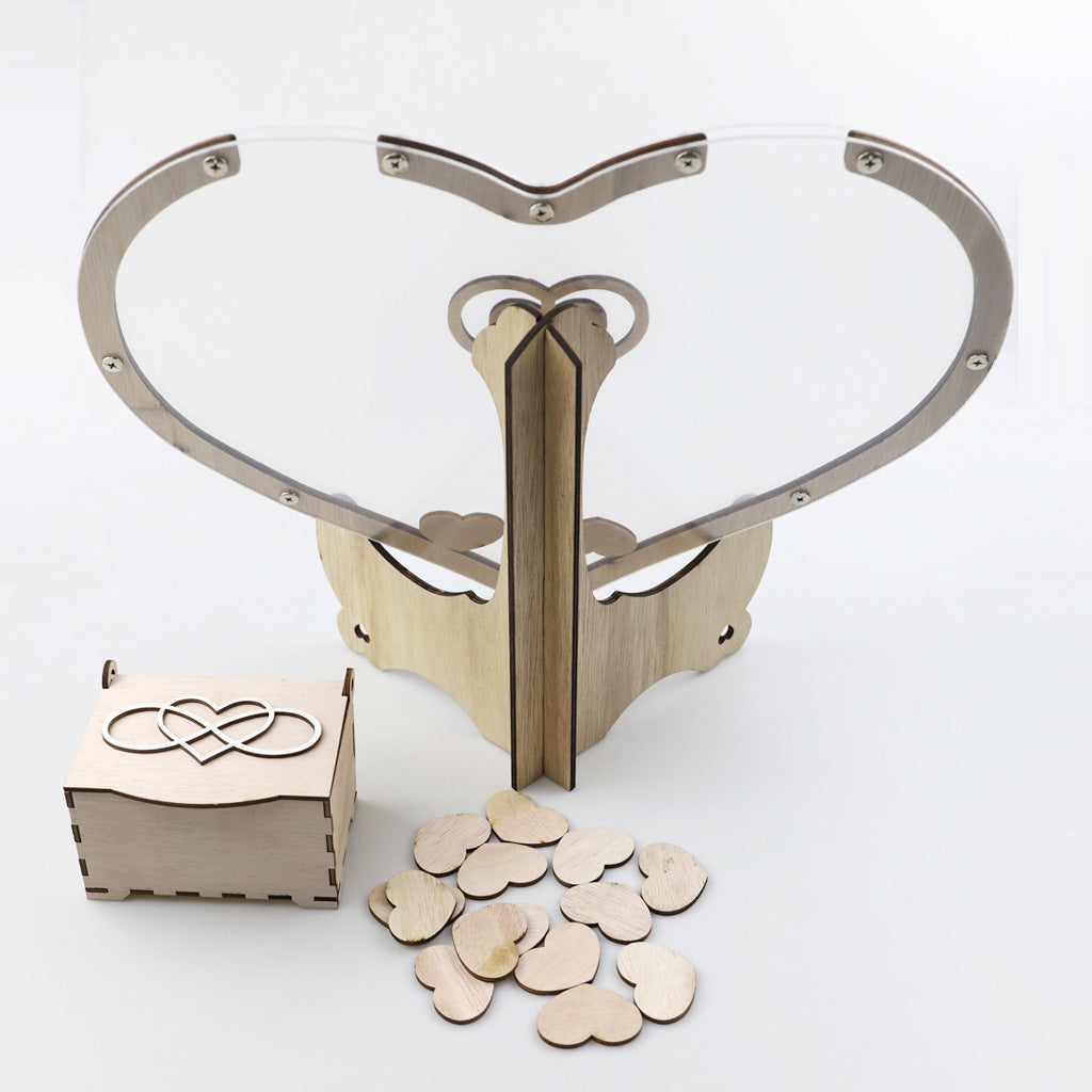 Libro degli ospiti per matrimoni a forma di cuore con cornice | decorazione ricordo con circa 80 cuori in legno | include supporto | 32×38×16 cm