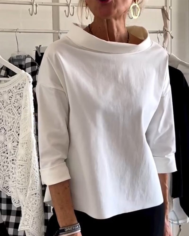 Top donna ampio con look a collo alto e maniche 3/4 | Taglio off-shoulder | Morbido e comodo per tutti i giorni | Design semplice