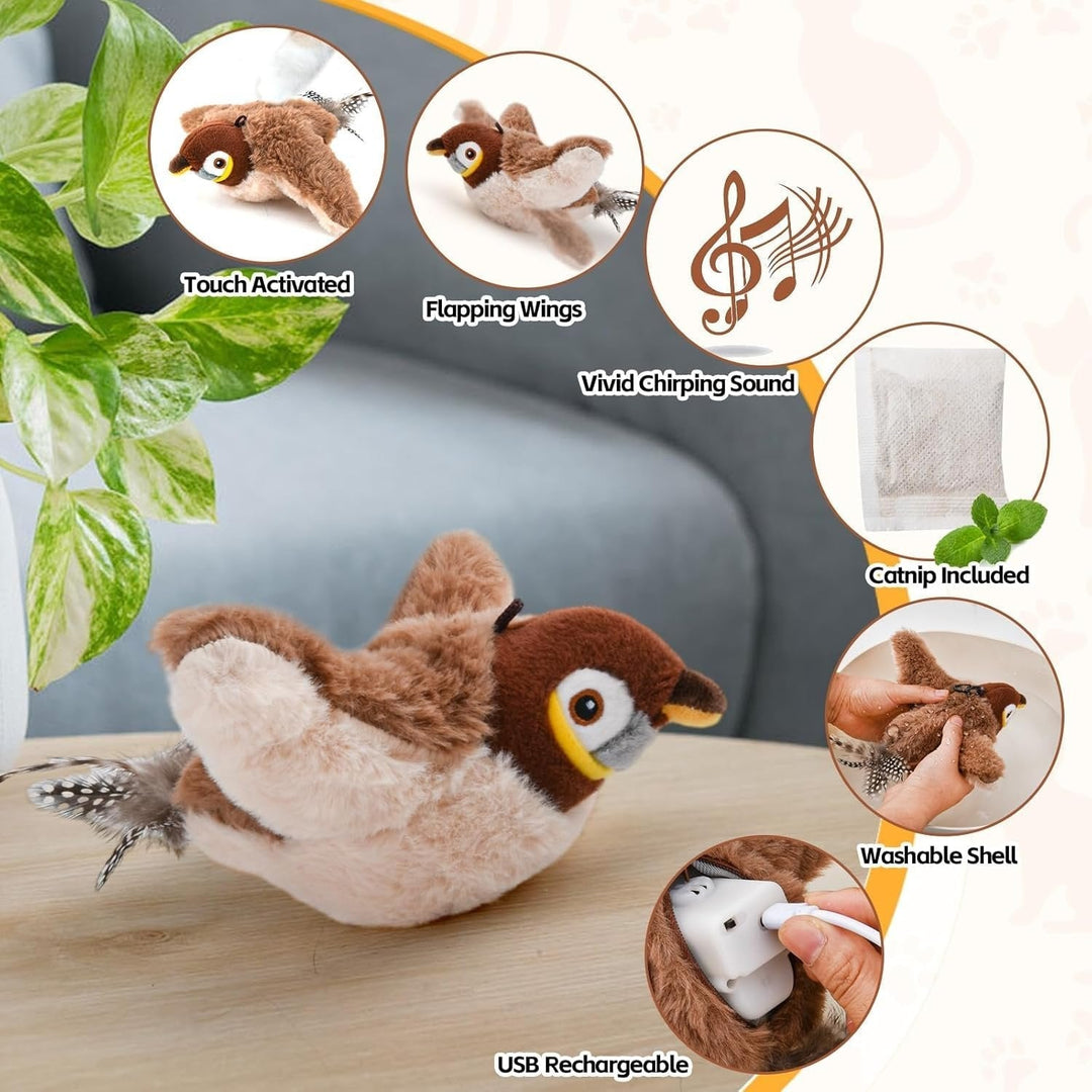 Interaktives Katzenspielzeug mit flatternden Flügeln | Bewegungssensor &amp; Vogelgeräusche | USB-aufladbar 25 x 22 cm