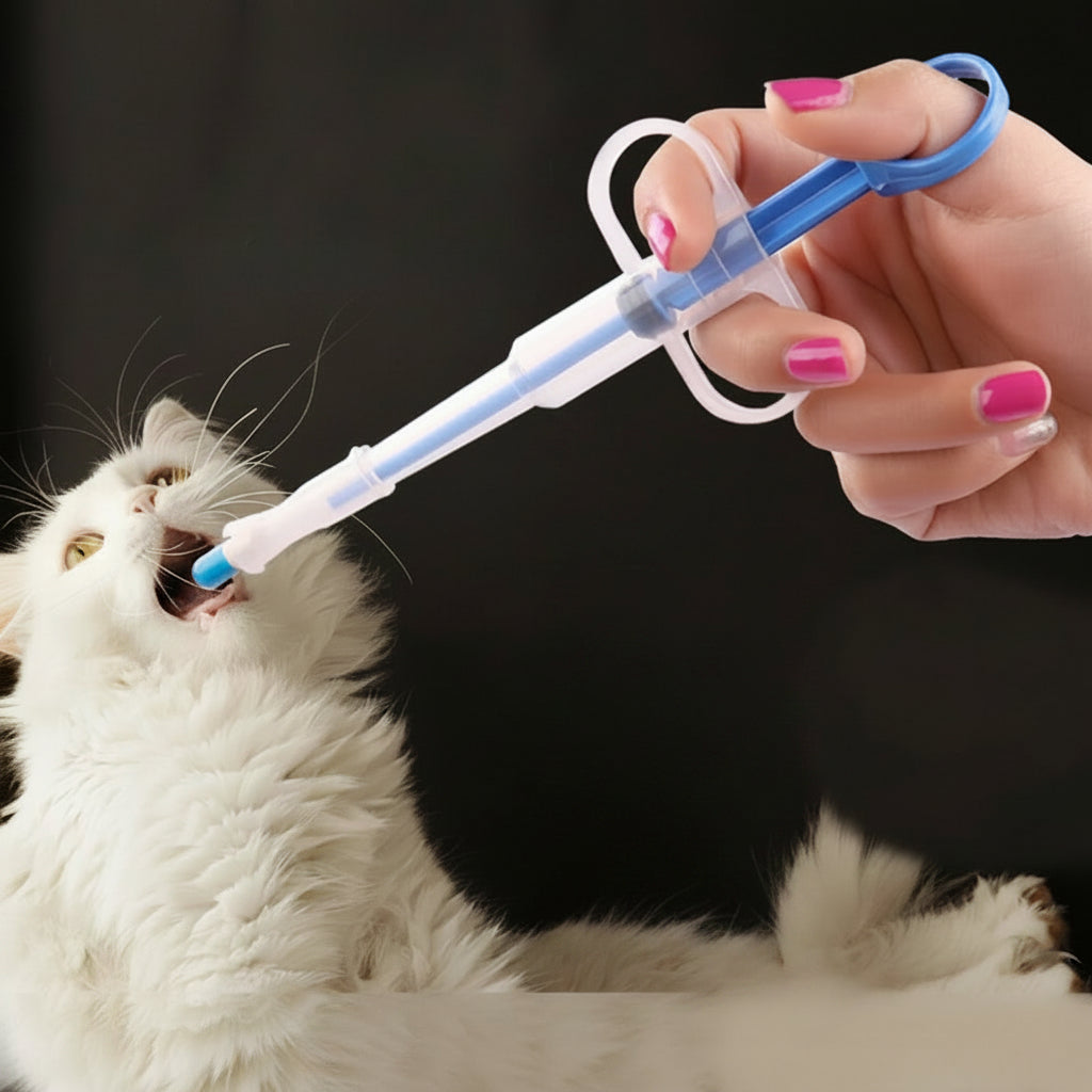 Medicine syringe for pets with soft silicone tip | 2 attachments for pills &amp; liquid | Stress-free administration